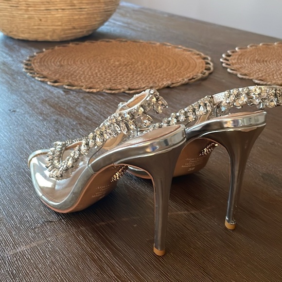 Aquazzura Crystal Temptation embellished metallic leather PVC slingback Heels - Picture 5 of 13